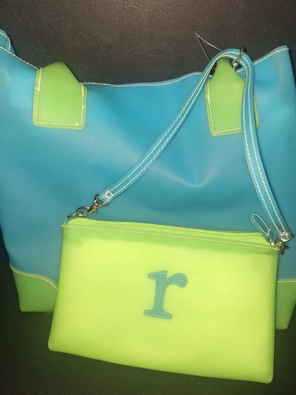 Two-Tone Blue and Lime Women’s Tote with Matching Wristlet